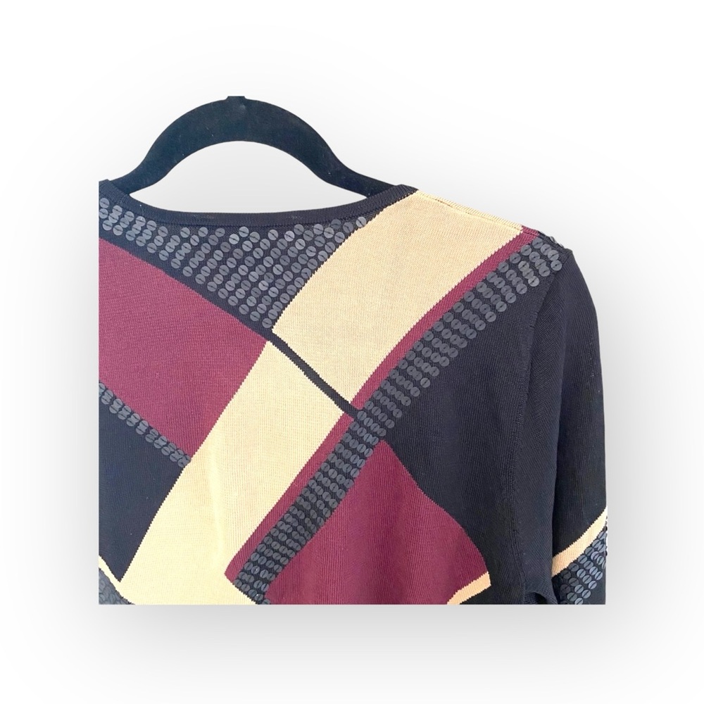 Y2K Vibes: Ellen Tracy ❁ Sequin Trim Silk Knit Print Cardigan Sweater ❁ Medium - Picture 11 of 16